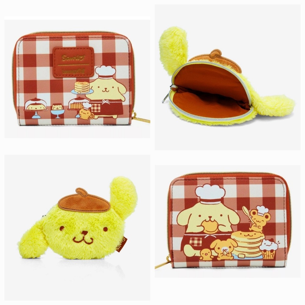 Loungefly Pompompurin SANRIO Bakery Gingham Brown Plaid Wallet & COIN Bag 2 Set